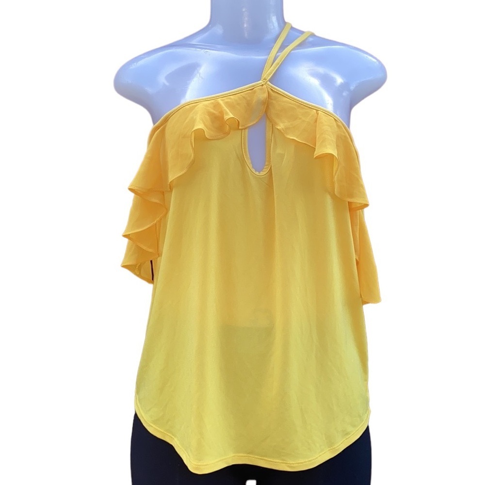 BCBG Yellow Halter Neck Rose Top Size S